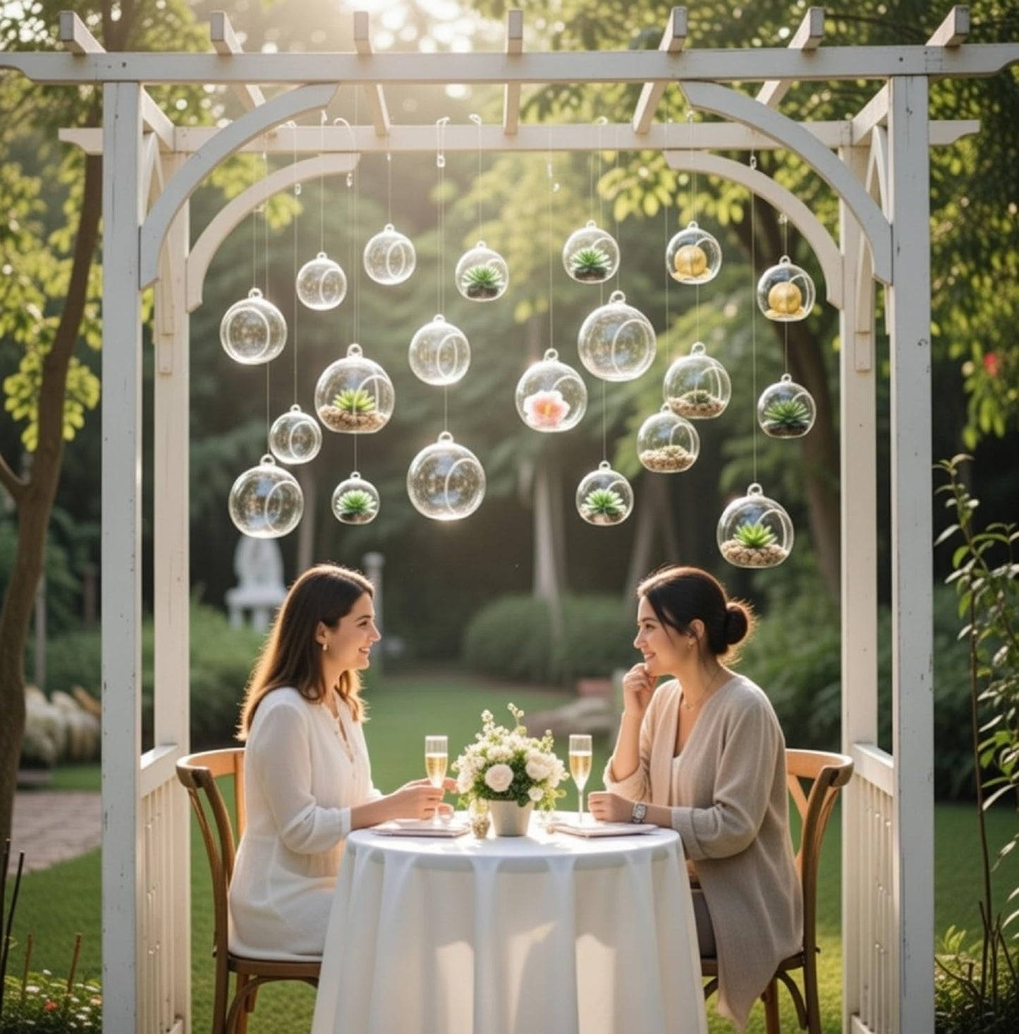 GlikCeil 24 Pcs 5.3'' 3.9'' 3.15'' Hanging Glass Tealights Candle Holder Large Globes Fillable Plant Clear Terrarium Orbs Air Plants Holder with Fishing Line Wedding Centerpiece Tree Decor