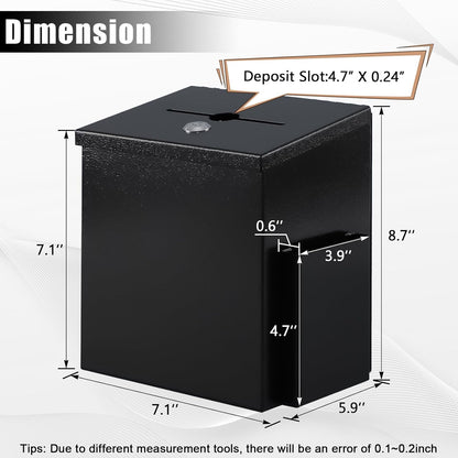 KYODOLED Suggestion Box with Lock & 50 Free Suggestion Cards, Metal Comment Donation Drop Box with Slot, Countertop or Wall Mounted, 8.7" Hx5.9 Wx7.1 L, Black