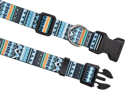MarukoPet Dog Collar, Adjustable for Small Medium Large Dogs Puppy, Cute Design with Bohemia Floral Tribal Geometric Patterns Boys Girls Dog Collar(Green Bohemia-M)