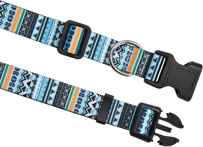 MarukoPet Dog Collar, Adjustable for Small Medium Large Dogs Puppy, Cute Design with Bohemia Floral Tribal Geometric Patterns Boys Girls Dog Collar(Green Bohemia-L)