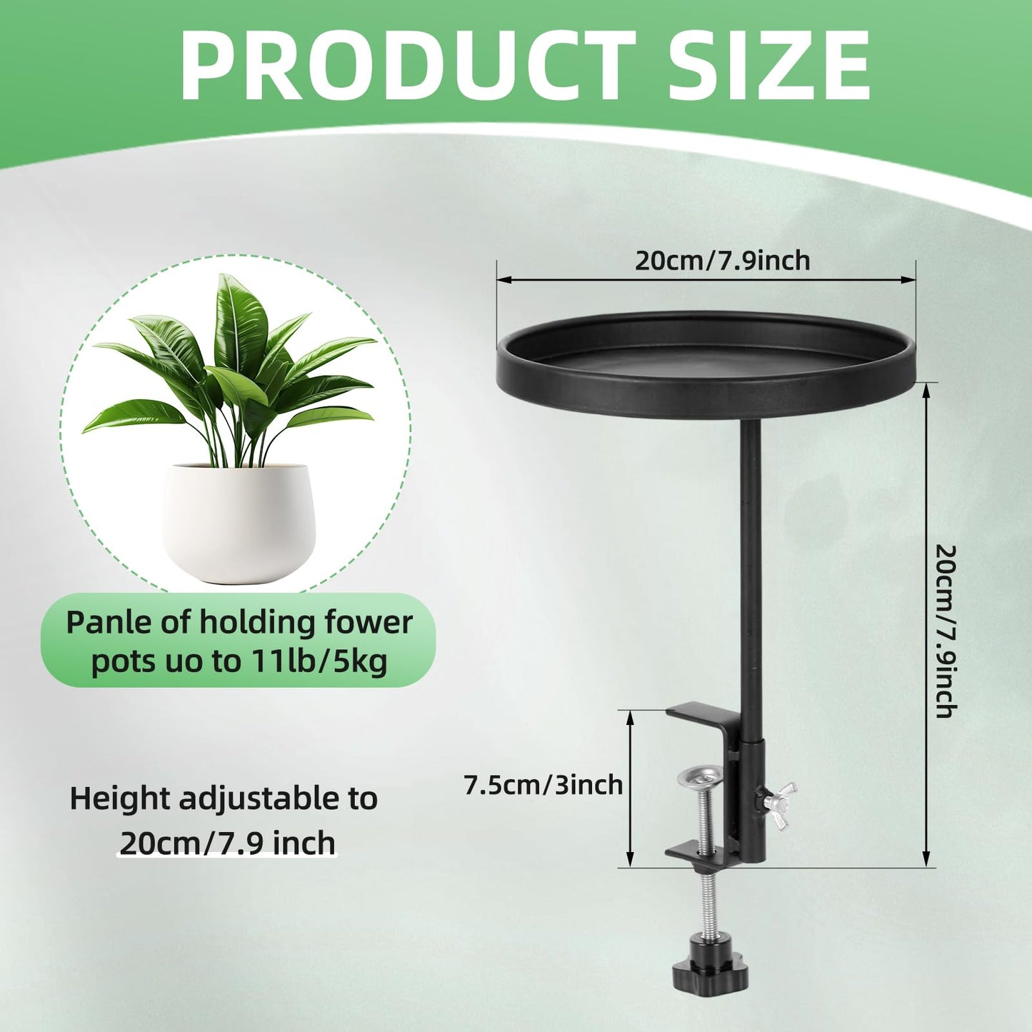 2Pack Window Plant Shelves Stand Holder 7.9inch Adjustable Windowsill Clamp Tray Round Metal Windowsill Extension Tray Window Planter Floating Shelf for Plants for Indoor Plants Home Decor, Black