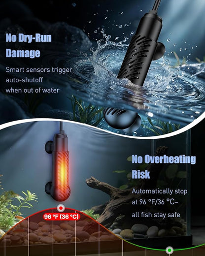 Pawfly 50 W Submersible Aquarium Heater, 5-10 Gallon Fish Tank Heater Betta Heater with Overheating Protection & Digital Display External Controller, Submersible Fish Tank Heater Small Aquarium Heater
