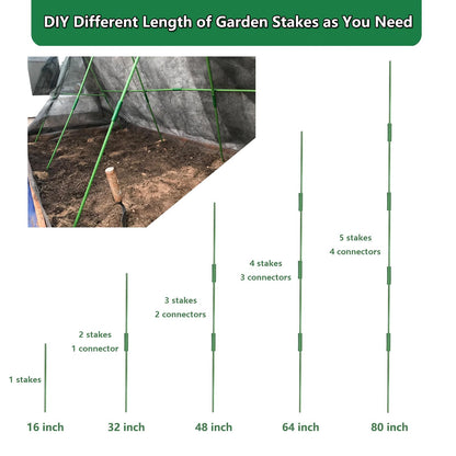 Garden Stakes Kit, 40 Sets 16 inch 0.43" in Diameter Steel Plant Stick Support (with Accessories Total 91 pcs), DIY 3ft 4ft 5ft 6ft 7ft Sturdy Tomato Stakes for Indoor & Outdoor Gardening Supplies