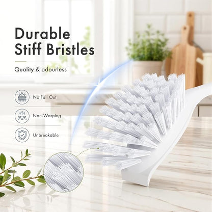 Amazer 4 Pack Dish Brush with Handle, 2 Kitchen Scrub Brushes for Cleaning, 2 Straw Cleaner Brushes for Water Bottle, Dish Scrubber with Stiff Bristles for Sink