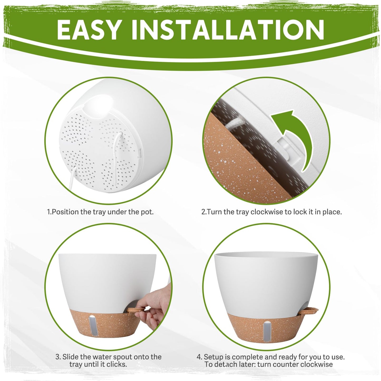 Goproauto Self-Watering Pots for Indoor Plants with Visible Water Window,5/6/6.5/8/10 Inch Outdoor Flower Pots with Drainage Holes & Reservoir for Patio, Home Decor (White)