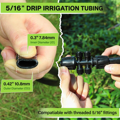Bonviee 50FT 5/16” Drip Irrigation Mainline Tubing with 4-Way Push-to-Connect Couplers (4 Pack) – Compact DIY Garden Irrigation Distribution System for Misting, Raised Beds & Small Spaces