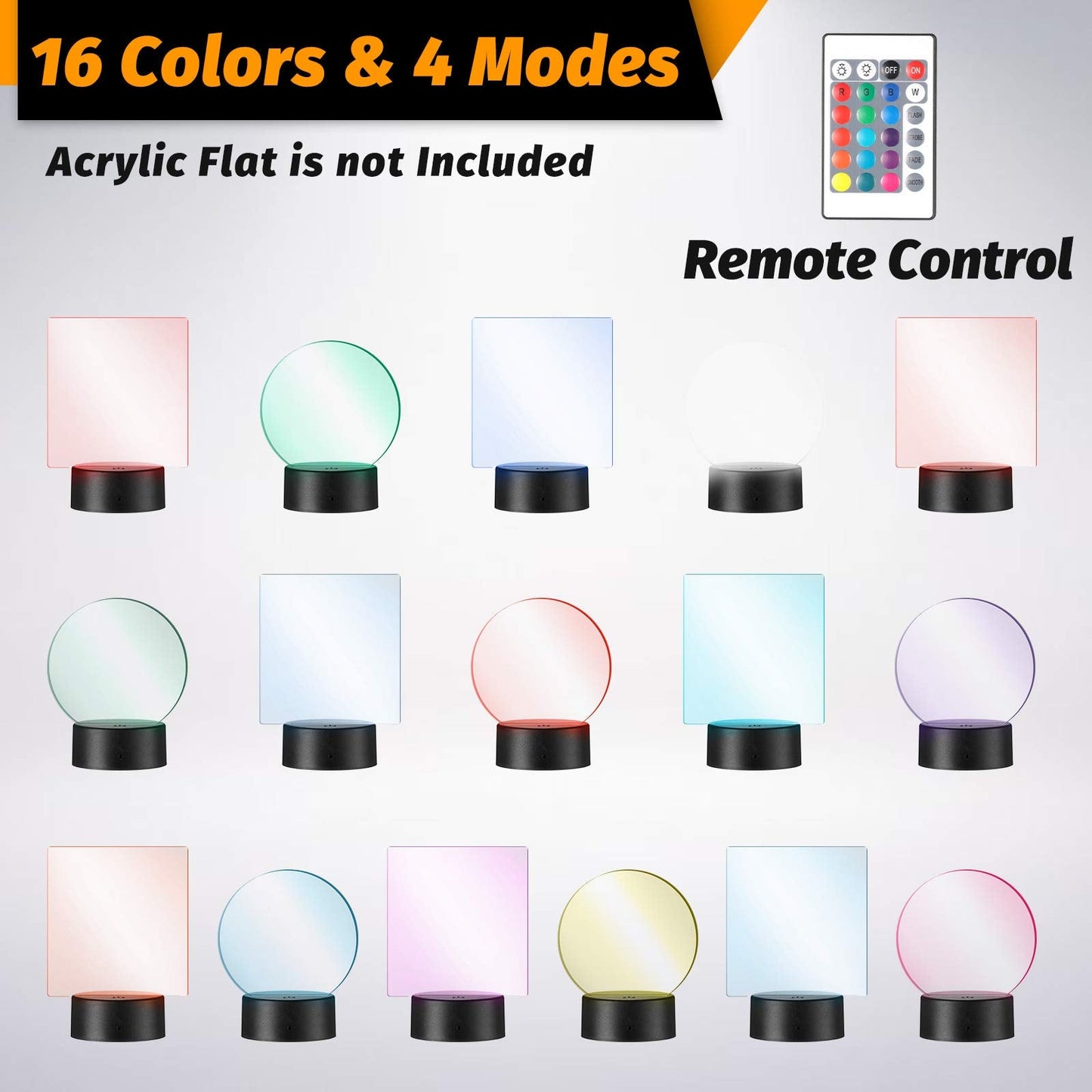Honoson 12 Sets 3D Night LED Light Lamp Base 16 Colors LED Light Display Base with Remote Control USB Cable for Acrylic and Resin Glass for Restaurant Room(3.35 Inch,Black)