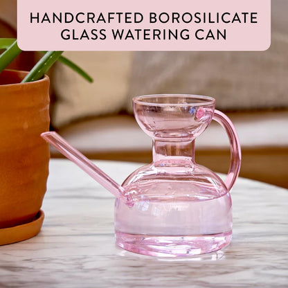 Modern Sprout Plant Watering Can - Handcrafted from Borosilicate Glass - Long Spout Vessel for Indoor Plants - 32 Oz Capacity - Multipurpose Watering Can and Flower Vase for Houseplants (Blush)