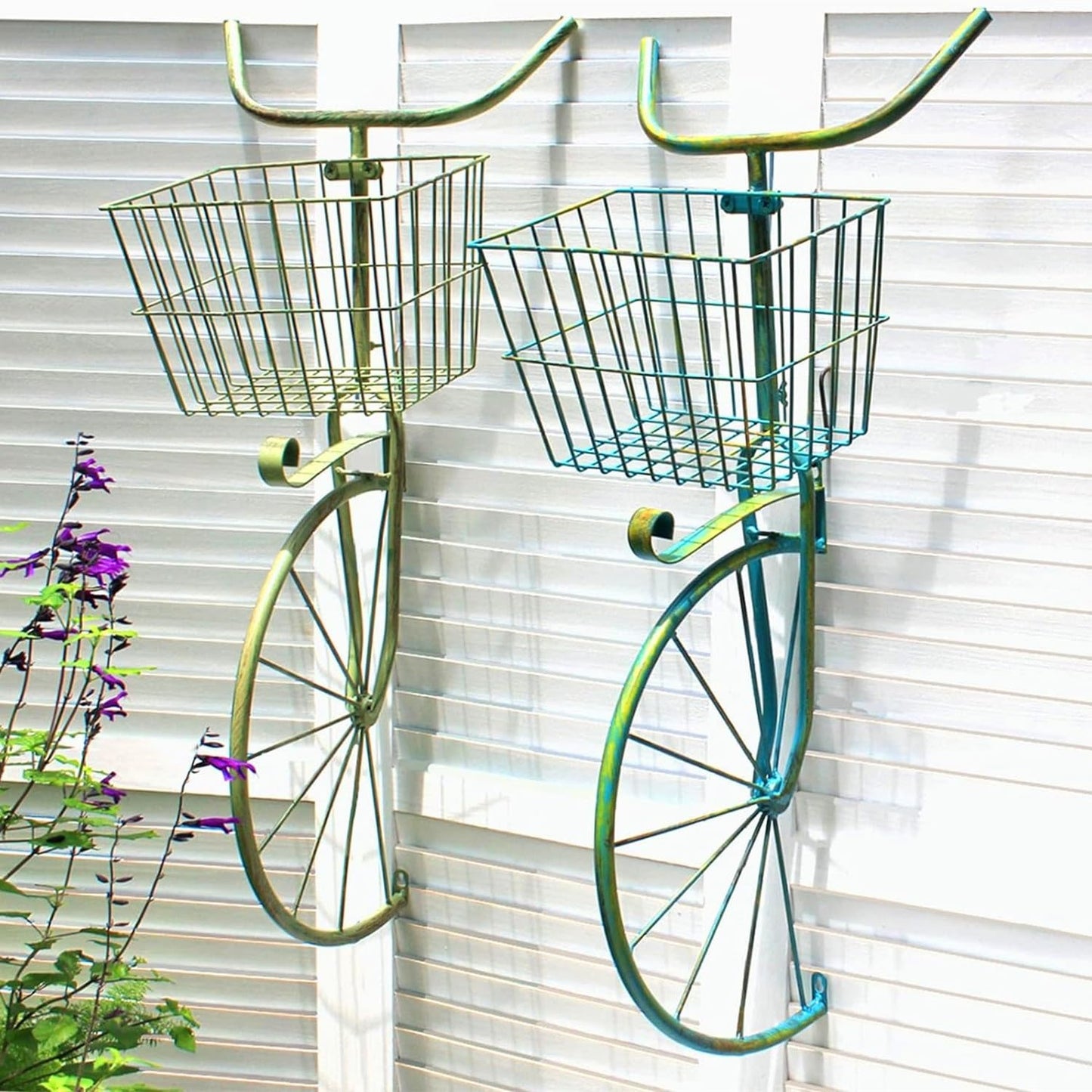 Asiwnshw Set of 2 Bicycle Plant Stand, Flower Pot Cart Holder Patio Stand Holder Outdoor Displaying Plants Flowers Metal Bike Plant Stand Hanging Planter Flower Holder Indoor Outdoor Decor