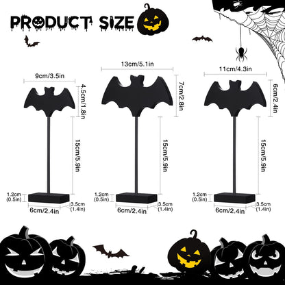 Shellwei 3 Pieces Halloween Wood Table Decor Bat Wooden Table Topper Sign Fall Tall Standing Wooden Centerpiece for Halloween Party Favor Home Room Decor(Black)