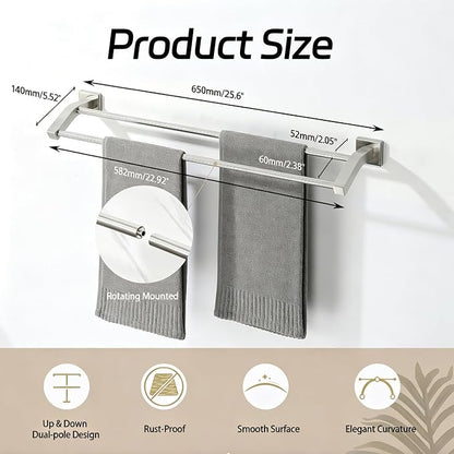 Alise Double Towel Bar, 24 Inch Towel Rack for Bathroom Wall Mounted, SUS304 Stainless Steel Bathroom Towel Holder Joining Process Towel Rail for Bathroom, Brushed Nickel