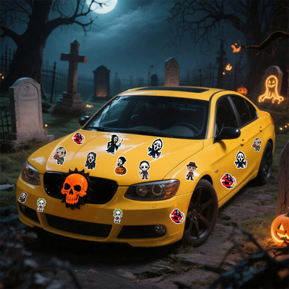 ROMINVIC Halloween Car Magnet Decorations 9 Pcs,Ghost Face Magnetic Car Decals,Garage Door Stickers Decors, Glow in The Dark Holiday Magnet for Fridge