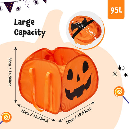 YOHOOLYO 95L Large Cute Halloween Pumpkin Boo Basket with Handles, Trick or Treat Candy Bucket Bag, Halloween Decor for Kids, Candy Buckets & Tote Bags for Party Favor Supplies