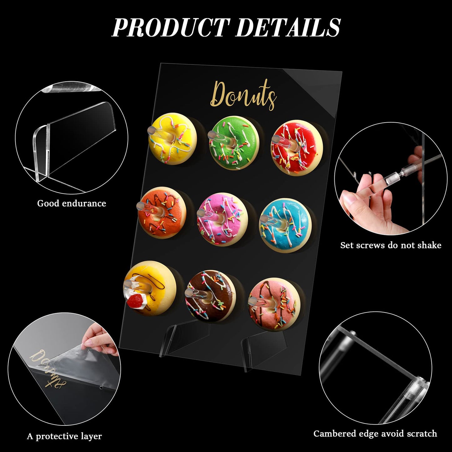 Honeydak 2 Pack Donut Stand Display Wall Stand for Dessert Table Clear Acrylic Donut Holder for Spring Wedding Birthday Treat Gathering Holiday Party(13.78 x 9.84 Inch)