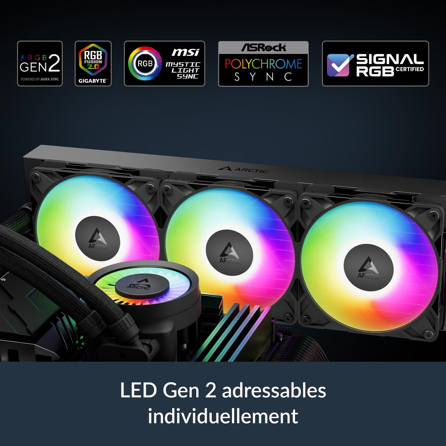 ARCTIC Liquid Freezer III Pro 360 A-RGB - AIO CPU Cooler, 3 x 120 mm Water Cooling, 38 mm Radiator, PWM Pump, VRM Fan, AMD AM5/AM4, Intel LGA1851/1700 Contact Frame - Black