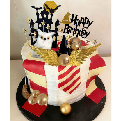 26 PCS Wizard Birthday Party Cake Decorations Set, Happy Birthday Acrylic Cake Topper with Magic Hat, Broom, Castle, Wings, Stars, Balls