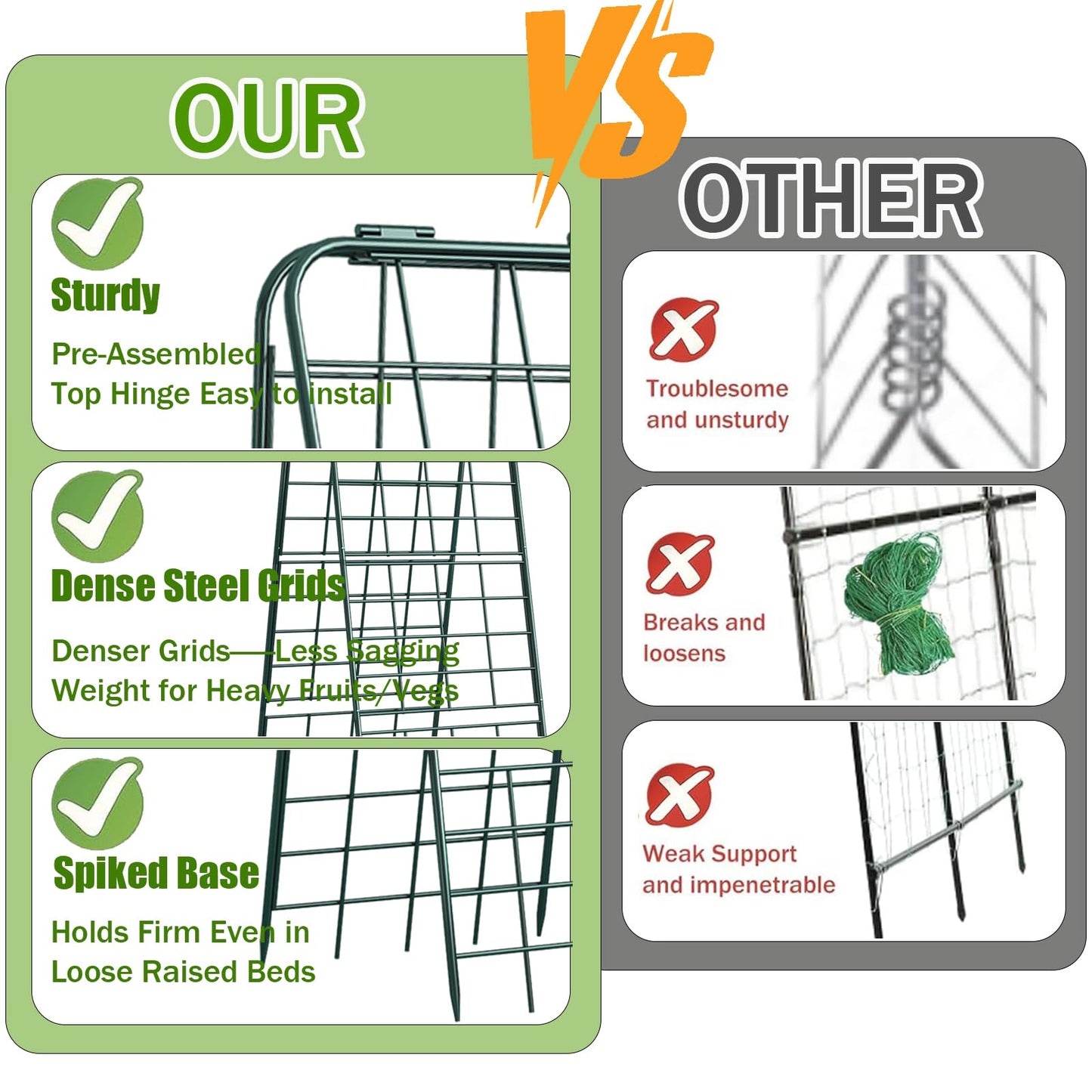 Heavy Duty 50"x17" Adjustable A-Frame Trellis for Climbing Plants – Rust-Proof Metal Garden Trellis with Dense Grid Design, Perfect for Raised Beds, Tomatoes, Cucumbers & Outdoor Vines (Green, 2 Pcs)