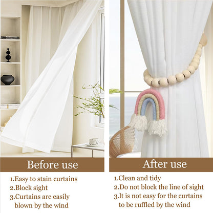 BDHRKTE 2 Pieces Wooden Beaded Curtain Tiebacks, Tassel Curtain Buckles Magnetic Curtain Buckles, Rainbow Tassel Curtain Tiebacks No Punch Decoration (Pink)