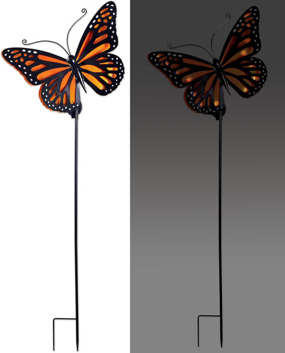 Sunset Vista Designs Decorative Metal Garden Stake with Solar Lights for Outside Waterproof LED Light Yard Decoration, 51", Butterfly - Orange