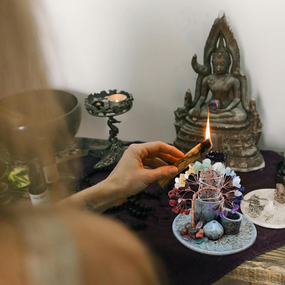 5 in 1 Incense Burner Holder with Crystal Healing Tree, Palo Santo Holder, Sage Holder, Incense Holder for Sticks/Cones/Candles, Ceramic Tray Ash Catcher for Burning Incense, Meditation Gift