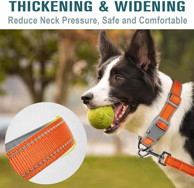 Dog Collar for Medium Small Large Dogs Reflective with Leash,Collar and Leash for Dogs,Soft Neoprene Padded 2 Pack(Orange,S)