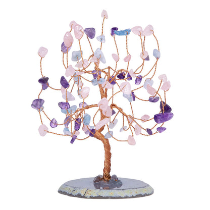 mookaitedecor Amethyst/Rose Quartz/Aquamarine Crystal Tree Tumbled Stones, Geode Agate Slices Base Money Tree Decoration for Wealth and Luck 5.7"-6.7"