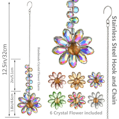 HDCRYSTALGIFTS 6PCS 12.5'' Crystal Sunflower Suncatchers for Window Hanging, Window Sun Catchers Crystals Rainbow Maker Light Catcher Indoor Outdoor Garden Decor Glass Ornaments for Christmas Tree