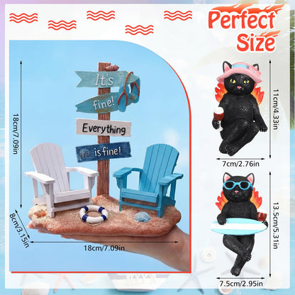 Wonderjune Beach House Decor Coastal Chair Resin with Animal Figurine Signs Ornament for Summer Beach Tropical Table Mantle Tabletop Decoration or Housewarming Birthday Gift 7x7 Inch(Cats)