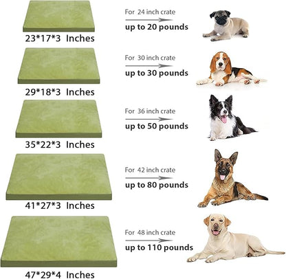 Dog Crate Bed Waterproof Deluxe Plush Dog Beds with Removable Washable Cover Anti-Slip Bottom Pet Sleeping Mattress for Large, Medium, Jumbo, Small Dogs, 41 x 27 inch, Green