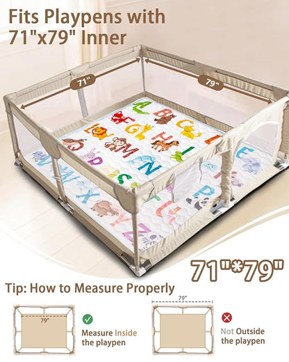 Baby Play Mat, 71x79 Mat with Super Soft Touch, Activity Mat with Upgraded Anti-Slip Bottom, Machine Washable Crawling Mat for Floor & Picnic(Animal Alphabets)