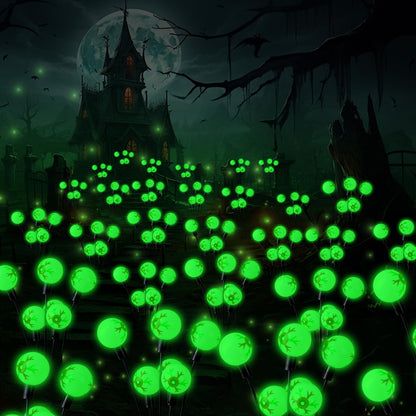 MOUOUSO Solar Halloween Lights，2 Pack Outdoor Halloween Decorations Lights, 12LED Green Eyeball Swaying Lamps for Garden Decor, Yard, Lawn, Party Decorations
