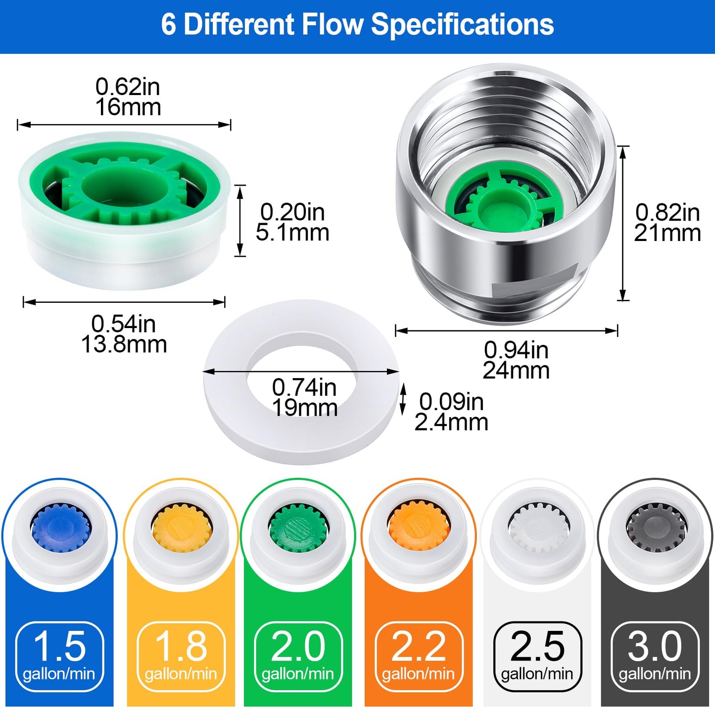 PAGOW 10 Shower Flow Reducer Limiter Set, gpm 1.5/1.8/2.0/2.2/2.5/3.0 Shower Head Flow Restrictor, 2 Pcs Washers, 2 Pcs 1/2 Inch Restrictor Valves, Water Flow Saver Adapter Set for Handheld Shower