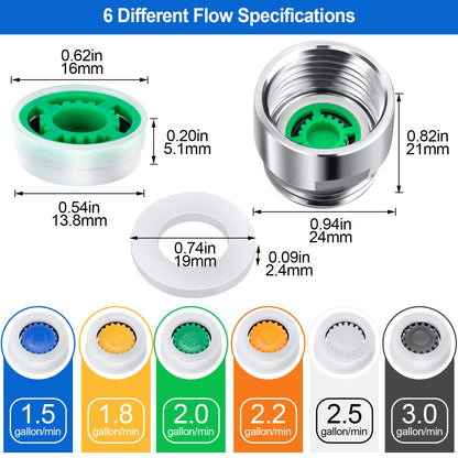 PAGOW 10 Shower Flow Reducer Limiter Set, gpm 1.5/1.8/2.0/2.2/2.5/3.0 Shower Head Flow Restrictor, 2 Pcs Washers, 2 Pcs 1/2 Inch Restrictor Valves, Water Flow Saver Adapter Set for Handheld Shower