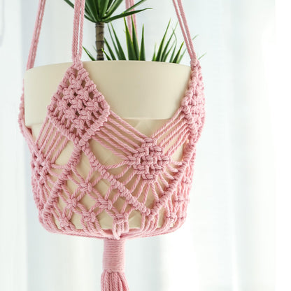 Hanging Planter with Patterns,2Packs Macrame Plant Hangers Indoor Macrame for up to 8 inch Pot Crochet Boho Plant Hanger Holder for Indoor Outdoor with 2S Shaped Stainless Steel Hooks (Pearl Pink)