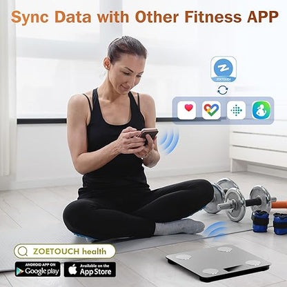 ZOETOUCH Smart Bathroom Scale for Body Weight, Digital Weighing Scale with BMI, Body Fat, Muscle Mass, Bluetooth Machine for People, Work with App, 14 Body Composition Analyzer