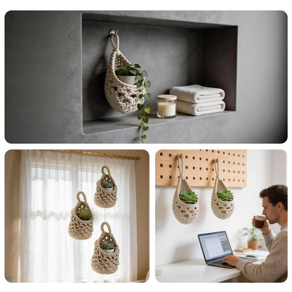 DHSUN Plant Hanger Indoor, Macrame Plant Hanger for Small Potted Plants Succulents, Fits Up to 2.6 Inch Flower Pot(Ivory, 3 Pack)
