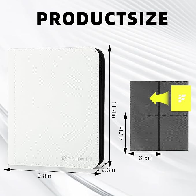 Top Loader Binder, Holds 112 Cards in 3"x4" Toploaders, Trading Card Binder 4 Pocket for TCG, MTG, YGO, Game Cards, Sports Cards(White)