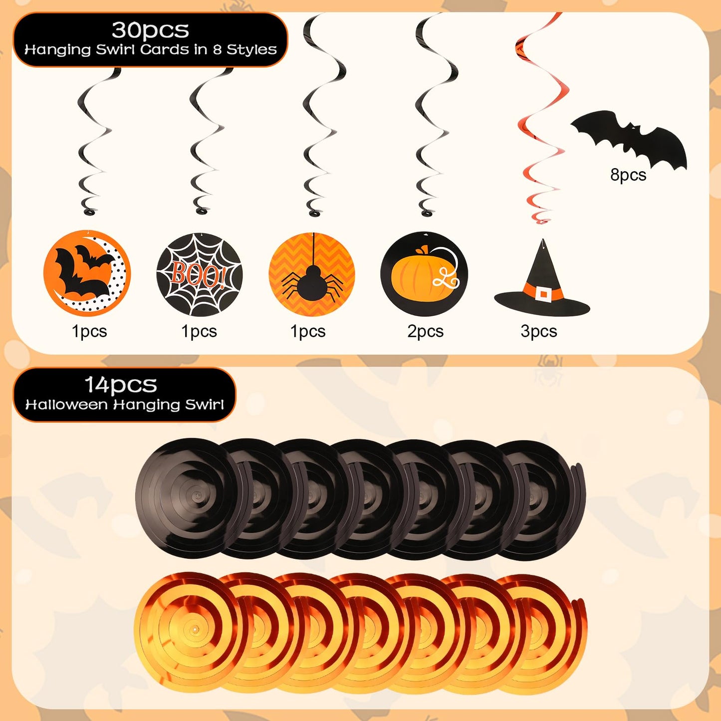 AYOGU 30 Pieces Halloween Decorations Party Hanging Swirl, Witches Hat, Bats, Spider, Ceiling Hanging Party Favor Indoor Decoration Plastic Streamer