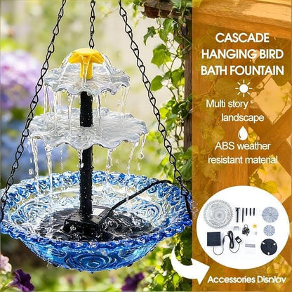 Solar Fountain for Bird Bath，Solar Cascade Hanging Bird Bath Fountain，Large Humming Birds Baths Fountains, with Solars Pump & Glass Bowl, for Outdoor, Gardens (red)