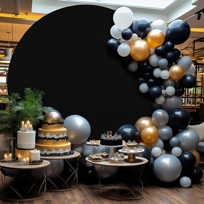 GUANSEN 7.2FT Black Round Backdrop Cover for Wedding,Circle Balloon Arch Backgound Stand Cover for Birthday Party Baby Shower Halloween Decoration