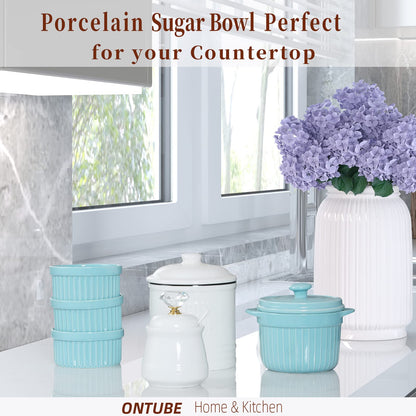 ONTUBE Ceramics Sugar Bowl with Crystal Lid and Spoon 12oz, Gold
