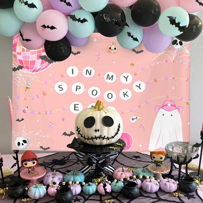 MEHOFOND 7x5ft Halloween in My Spooky Era Backdrop Pink Ghost Groovy Hippie Birthday Party Glitter Disco Bachelorette Decorations Photography Background Banner Photo Booth Props