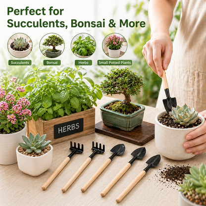Garneck 8 Sets Mini Gardening Tools with Metal Rake Trowel and Shovel - Succulent Potting Planting Kit for Indoor - Small Gardening Tools for Cultivating Weeding Transplanting