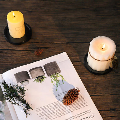 Black Wood Candle Holder - HALE OTEIR Wooden Pillar Candles Tray, Set of 4 Round Wooden Plate Pedestal Stand for Floating or Pillar Candles, Coffee Table Centerpiece for Home Decor