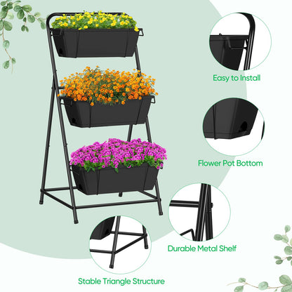 Raised Garden Bed 3 Tier Vertical Garden Planter Elevated Planter Boxes Outdoor Herb Planter with Drainage Holes Removable Tray for Patio Balcony Porch Black
