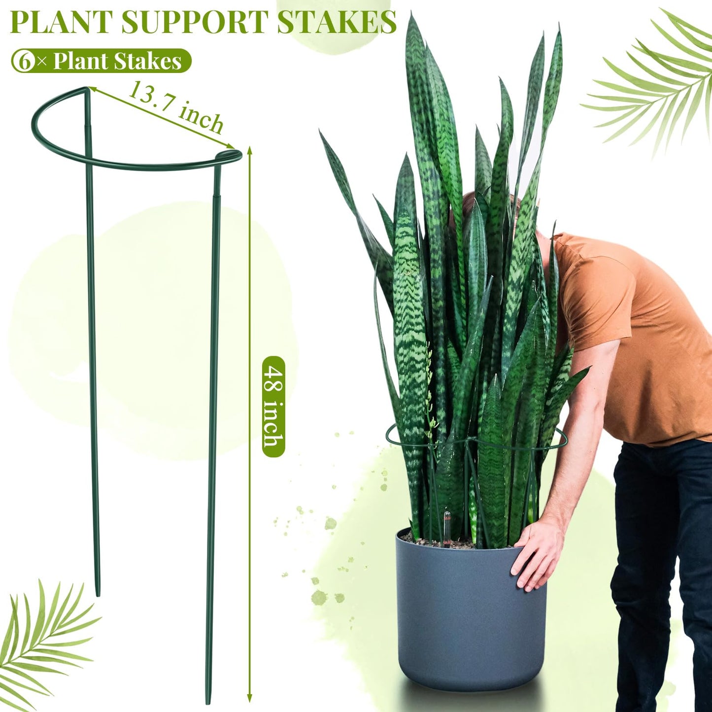 Tioncy 9 Pcs 48″ H x 15.8″ W Plant Support Stakes Cages for Garden, Metal Half Round Plants Tension Rods for Indoor Outdoor Large Tall Flower Vegetables Tomato Peony Rose Support