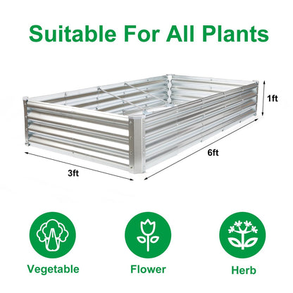 JERIA 6×3×1ft Raised Garden Bed with Support Rods,Galvanized Raised Garden Bed Kit Outdoor Metal Gardening Planter Box for Vegetable, Fruits, Flower