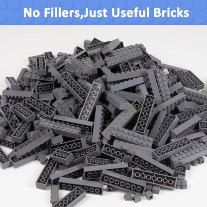 Cabeeskii 560 Pieces Dark Grey Classic Building Blocks Bulk with 2 Base Plates, Building Bricks in 7 Size, Compatible with All Major Bricks, for Kids & MOC Lovers