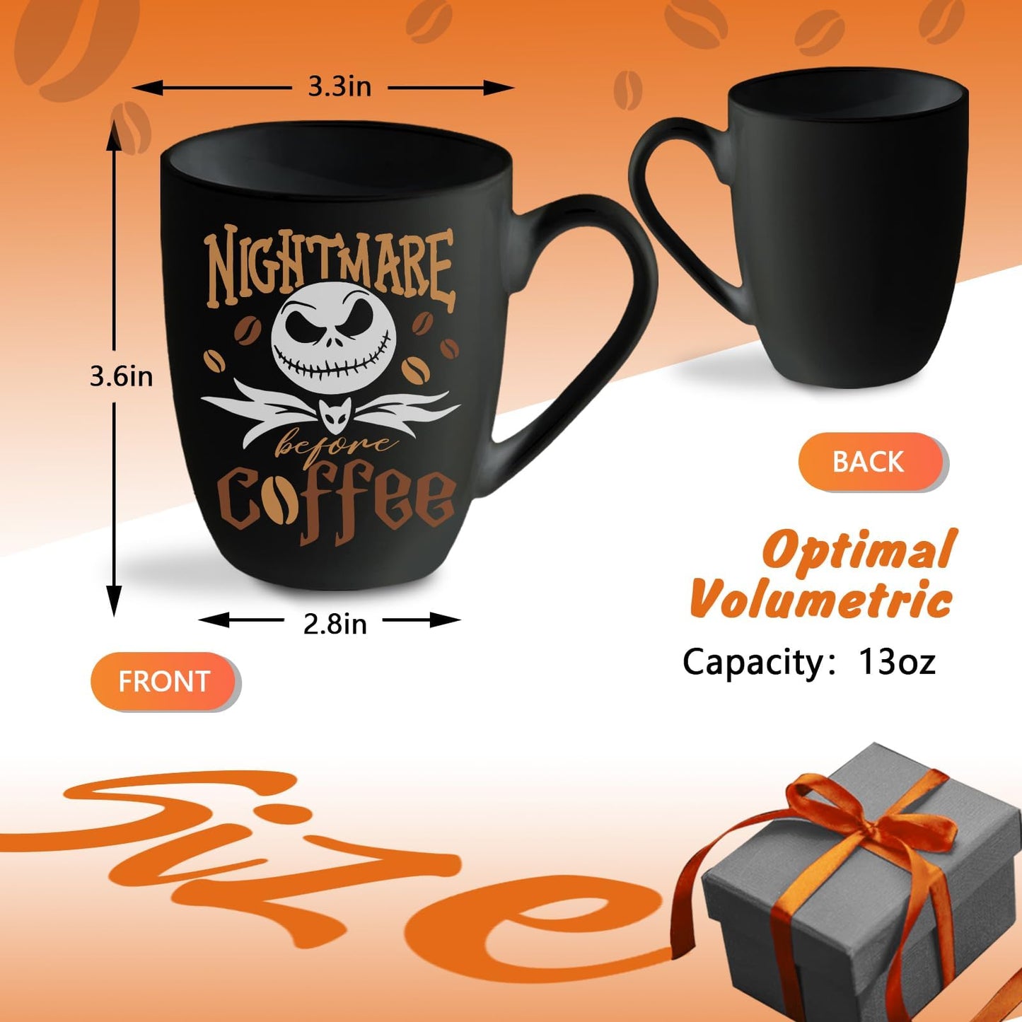 Pycat Jack Ceramic Black Coffee Mug Gifts, Nightmare Before Coffee Tea Cup with Handle, Halloween Christmas Holiday Gifts for Friends Women Men Novelty Funny Drink Mugs 13 oz