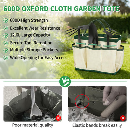 SHAOKAOLU 10 Pcs Gardening Tool Set - Heavy Duty Garden Kit with Stainless Steel Pruning Shears, Trowel Garden Tool, Kneeling Pads, Repotting Mat - Garden Tote, Ideal Gardening Gifts for Women and Men